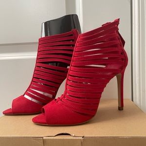Zara cherry red suede like open toe shooties.